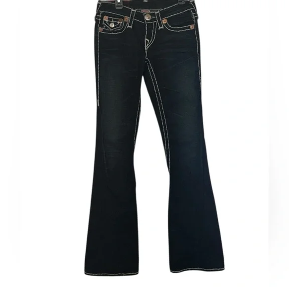True Religion Joey Super T dark denim flare Jeans with Contrast Stitching, 24 - Picture 3 of 10